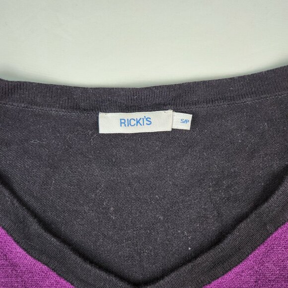 Ricki's V-Neck Sweater Colour Block Purple Black Womens Size S - Picture 3 of 12